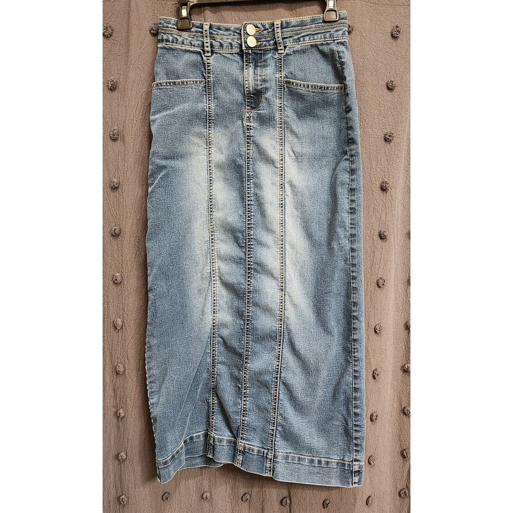 CATO EST 1946 Skirt Women 4 Blue Denim Maxi Multi Panel Boho Western Cowgirl Y2K